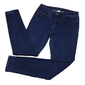 R1893 Skinny Blue Dark Wash Button Zipper Front Closure Mid Rise Skinny Leg Jean